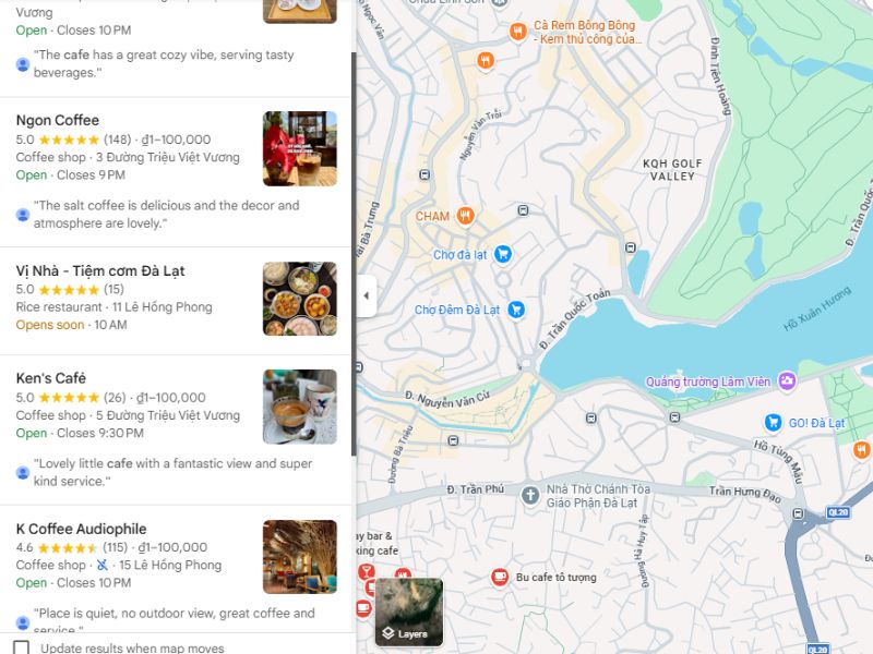 Google Map Đà Lạt 5 sao